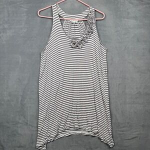 Cabi Womens Striped Tank Top Floral Embellishment Size M